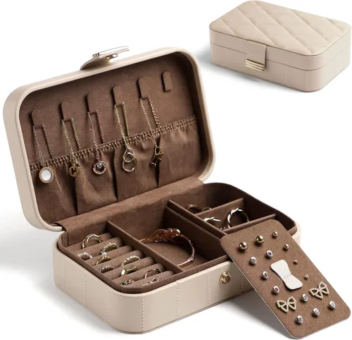 KAMIER Joyero de piel sintética Joyero acolchado de diamante de viaje para anillos, aretes, collares, organizador de joyas portátil de lujo para