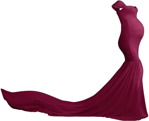 Miniatura 2 de Vestido de maternidad con hombros descubiertos y cuello en V para mujer, vestido largo de gasa con cuello en V y ajuste elegante, para fotografía