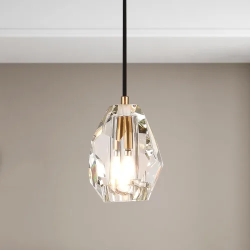 Miniatura 15 de Lámpara colgante de latón, lámpara colgante de cristal en forma de cubo para isla de cocina, moderna pequeña lámpara colgante de techo regulable
