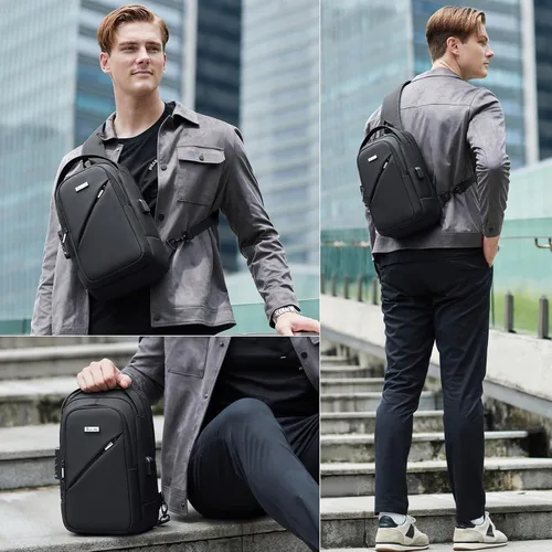 Miniatura 8 de DUSLANG Mochila de hombro para senderismo, bolsa cruzada para hombres, bolsas de pecho con puerto de cargador USB para campamento casual, ciclismo