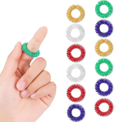 Blulu Juego de 12 anillos de dedo sensoriales con puntas, anillo de dedo puntiagudo/anillo de acupresión para adolescentes, adultos, reductor de