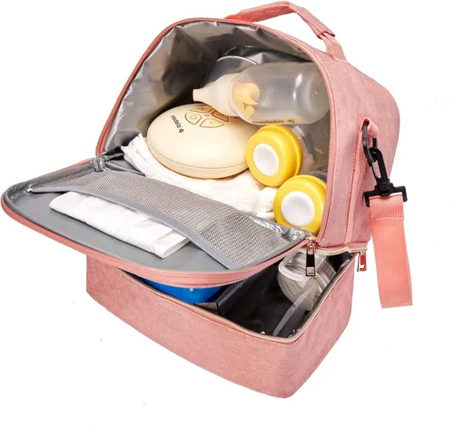 Miniatura 6 de Bolsa para extractor de leche con compartimento para extractor de leche, bolsa enfriadora y resistente a la humedad, doble capa para la madre, Rosa