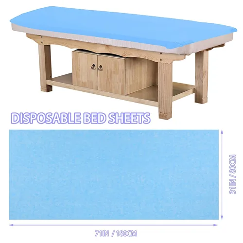 Miniatura 6 de 100 piezas de sábanas desechables azules de tela no tejida para spa, cubierta de cama para masajes tatuajes de belleza, 31 x 71 pulgadas