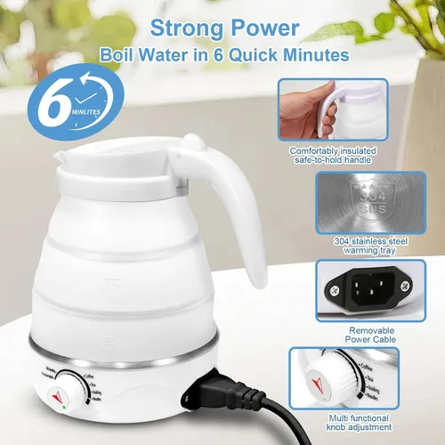 Miniatura 4 de Hervidor de viaje plegable eléctrico portátil plegable para agua hirviendo, portátil para viajes al aire libre, imprescindible para té y café, apto