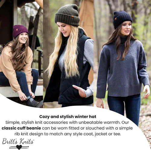 Miniatura 5 de Britt's Knits Gorro de punto para mujer Mainstay para clima frío, doble capa, estilo clásico, con puños, talla única