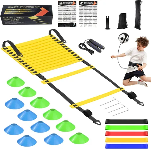 Miniatura 9 de Juego de equipos de entrenamiento de agilidad de velocidad, escalera de agilidad de 20 pies, 12 conos de fútbol, paracaídas de Set2 con Kick Trainer