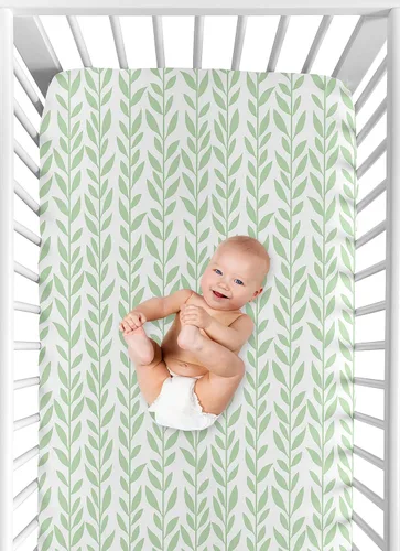 Miniatura 4 de Sweet Jojo Designs Sábana bajera ajustable para cuna para bebé o niño pequeño, diseño floral de hojas verdes y blancas, colección de girasoles