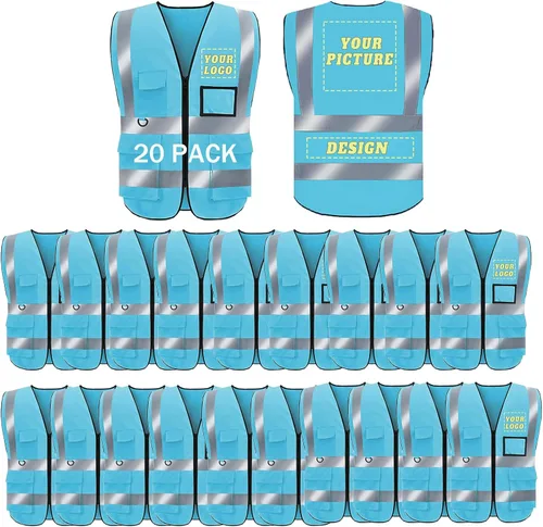 Miniatura 44 de Chaleco de seguridad con logotipo personalizado de alta visibilidad, chaleco reflectante clase 2, ropa de trabajo de construcción con 5 bolsillos