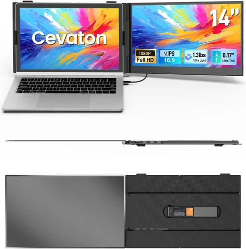 Cevaton Extensor de pantalla para laptop, monitor portátil ultradelgado y ligero de 14.1 pulgadas para portátiles de 13 a 17 pulgadas, monitor dual