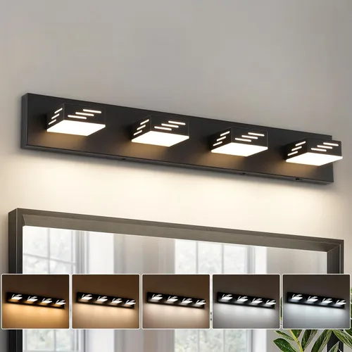 Miniatura 9 de Joosenhouse Lámpara de tocador de baño negra de 3 luces, 5CCT regulable, luces LED de tocador sobre el espejo, 23.6 pulgadas, 24 W, luces de espejo