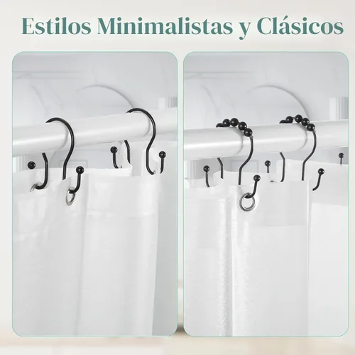 Miniatura 7 de Goowin - Ganchos de cortina de ducha, 12 piezas de anillos de cortina de ducha, colgadores de cortina de ducha de acero inoxidable, ganchos de Negro