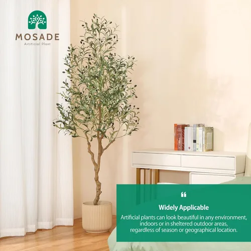 Miniatura 3 de MOSADE Árbol de olivo artificial de 7 pies de planta de seda de olivo artificial y canasta de hierba marina hecha a mano, árbol de seda topiario