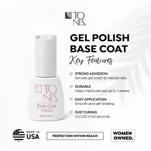 TONES® Capa base de gel puro: base de color autonivelante sin HEMA, rellena las crestas y fortalece las uñas naturales, cura UV/LED de más de 3