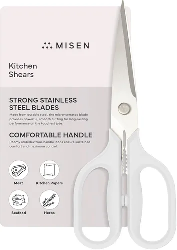 Miniatura 14 de Misen Tijeras de cocina resistentes, acero inoxidable, tijeras versátiles y fáciles de limpiar para carne, hierbas y verduras, mango ambidiestro Rojo