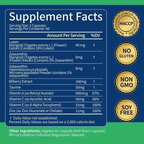 Miniatura 2 de Luteína 40 mg y zeaxantina 8 mg vitaminas oculares, con astaxantina, arándano, taurina, visión y apoyo de salud macular, cuidado de la salud ocular