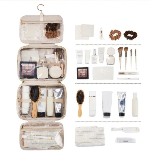 Miniatura 6 de Bolsa cosmética portátil de gran capacidad, Productos para el cuidado de la piel, Bolsa de almacenamiento de cepillo de maquillaje, Bolsa de Rosa