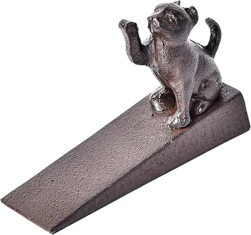 Sungmor Topes de puerta de hierro fundido sólido con alfombrilla antideslizante, gran resistencia, bonita forma de gato y estilo antiguo, cuña