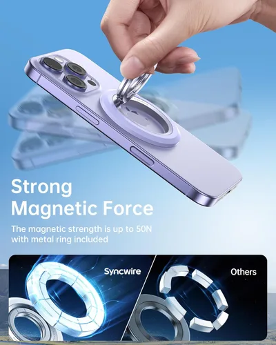 Miniatura 3 de SYNCWIRE Soporte magnético mejorado para anillo de teléfono MagSafe y MagSafe - [rotación de 360°] Soporte magnético para teléfono para automóvil