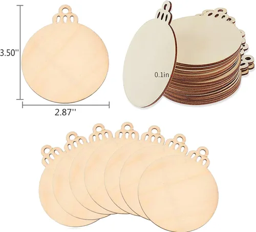 Miniatura 2 de 60 piezas de rebanadas de madera, adornos navideños de madera de 3.5 pulgadas, círculos de madera preperforados sin terminar para centros de mesa