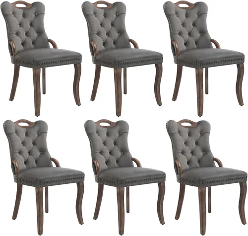 Miniatura 68 de Shenyon Juego de 2 Sillas de Comedor de Terciopelo Gris, Sillas de Comedor Tapizadas con Ribete de Anilla Trasera y Patas de Madera Maciza, Sillas