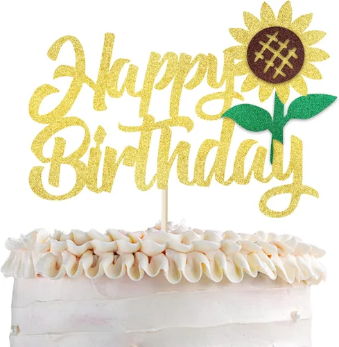 1 paquete de decoración de pastel de feliz cumpleaños con purpurina de girasol para pasteles, baby shower, niños, cumpleaños, verano, baby shower,