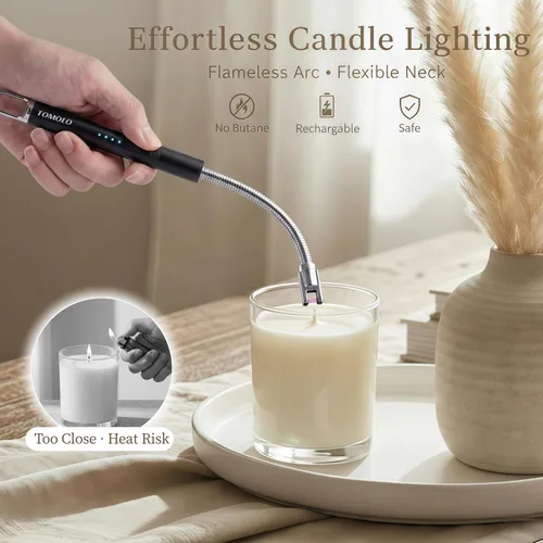 Miniatura 2 de TOMOLO Encendedor eléctrico, 2 unidades, encendedor de velas largo y flexible con interruptor de seguridad, encendedor de plasma resistente al