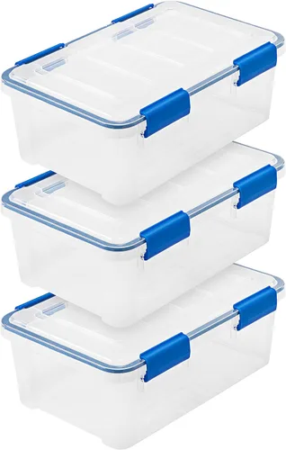 IRIS USA - Contenedor organizador de plástico hermético de 16 cuartos de galón con tapa duradera y sello y hebillas de cierre seguro