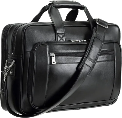 Maletín para portátil de 17.3 pulgadas de cuero de grano completo sólido grueso para hombre, bolsa de mensajero clásica para viajes de negocios |