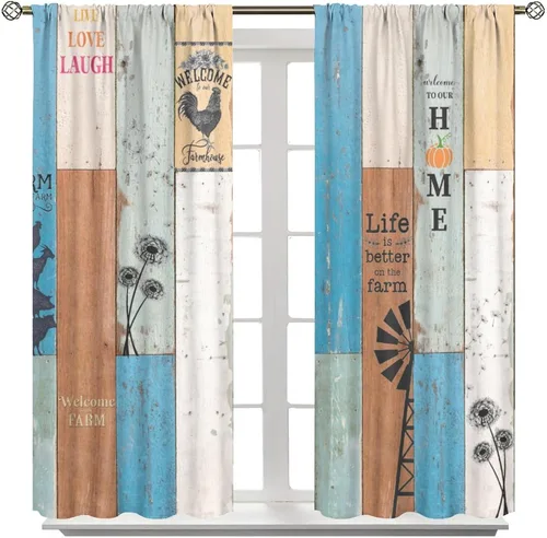 Miniatura 8 de Cortinas rústicas para ventana, molino de viento de granja, vaca, decoración del hogar, cortinas con estampado de animales de campo occidental