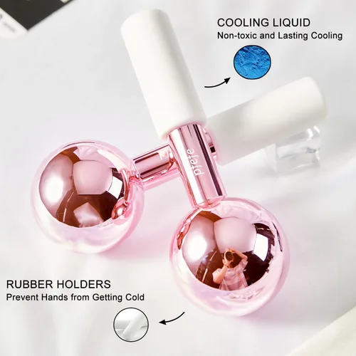 Miniatura 3 de Globos de hielo pfefe para cara y ojos, varitas criogénicas irrompibles de acero inoxidable para rutinas de belleza, globos de enfriamiento con Rosa