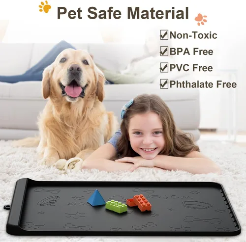 Miniatura 3 de Tapete para Comida de Perro - Tapete de Silicona para Perros para Comida y Agua - 36" x 24" Tapetes Grandes de Alimentación para Mascotas con Negro