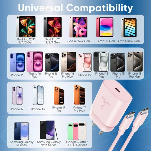 Miniatura 5 de Cargador para iPhone 17 16 15 de carga rápida, cable de 3.05 metros, bloque de cargador USB C de 30W para iPhone 15 16 16e 17 Air Plus Pro Max/iPad