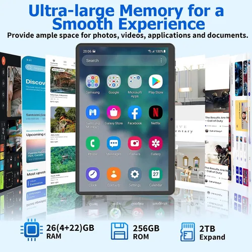 Miniatura 3 de Tablet Android 15 con teclado, 26 GB de RAM+256 GB de ROM (expansión de 2 TB), tableta de 10 pulgadas con batería de 8000 mAh, WiFi 2.4G/5G, cámara