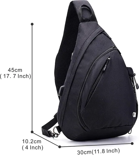 Miniatura 2 de TurnWay - Bolsa bandolera impermeable, bolsa cruzada, bolsa al hombro, con puerto de carga USB para viajes, senderismo, ciclismo, campamento Negro