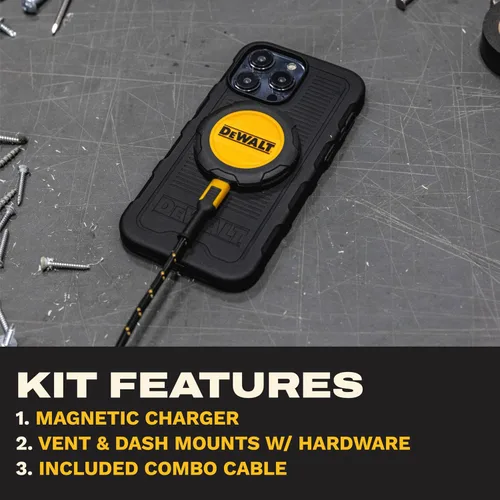 Miniatura 2 de DEWALT Soporte magnético para teléfono para kit de automóvil, cargador inalámbrico resistente, soporte de ventilación, montaje en tablero, soportes