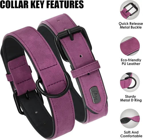 Miniatura 3 de Didog Collar de Perro de Cuero PU Suave Acolchado, Transpirable y Ajustable Collares para Perros Pequeños, Cómodo para Caminata Diaria, Morado, M