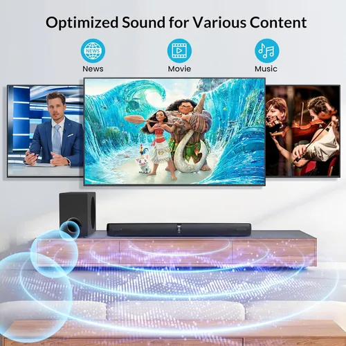 Miniatura 3 de Barra de Sonido 2.1 con Subwoofer, Barra de Sonido de 110W para Smart TV con Bajo Profundo Ajustable y Aumento de Volumen y 3 Modos de EQ