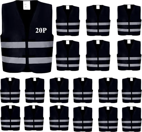 Chalecos de seguridad negros, paquete de 20 – Chalecos reflectantes de alta visibilidad, construcción ANSI Clase 2, para hombres, mujeres, malla Hi