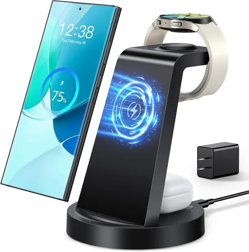 Cargador inalámbrico para Samsung: estación de carga inalámbrica 3 en 1 para Samsung Galaxy Watch 8 7 6 5 4 3 Pro Classic Galaxy Buds - Soporte de