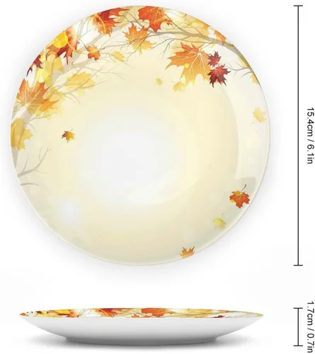 Miniatura 2 de XISUNYA Plato decorativo de 6 pulgadas, cerámica de cerámica para decoración de otoño, imagen suave de hojas de otoño desvanecidas, impresión