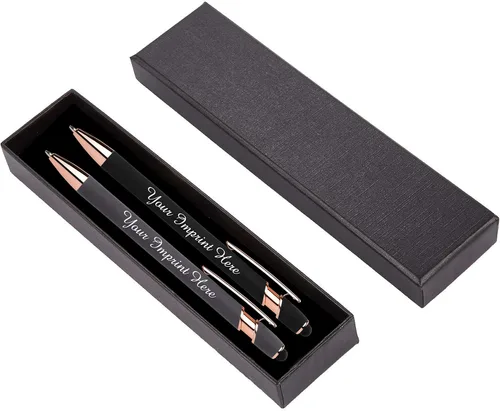 Miniatura 11 de ExpressDesigns™ - Juego de regalo de bolígrafos personalizados - Paquete de 2 bolígrafos de metal suave al tacto de oro rosa con caja de regalo