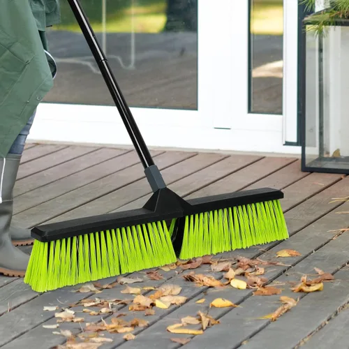 Miniatura 8 de Paquete de 3 escobas de empuje de 24 pulgadas para exteriores, escoba resistente con mango de 63 pulgadas de largo, escoba de garaje con cerdas