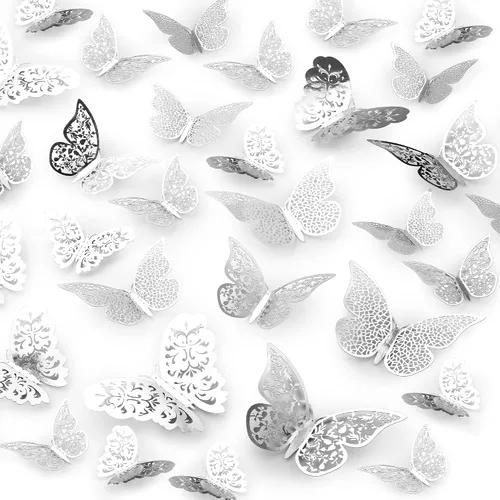 Miniatura 16 de Zulay Home Decoración de pared de mariposa 3D, 24 piezas con 3 tamaños diferentes, decoraciones extraíbles para habitación, cumpleaños, fiestas