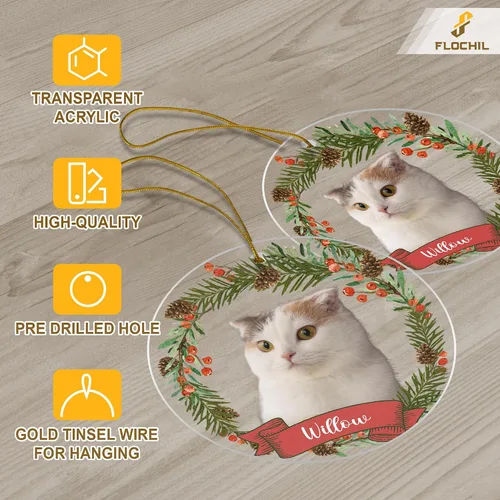 Miniatura 3 de FLOCHIL Adornos de Navidad personalizados para gatos, nombre con foto personalizada para árboles de Navidad, adornos de Navidad para los primeros