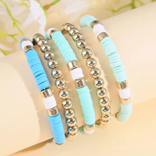 Miniatura 4 de Wonlte - Juego de pulseras de cuentas de arcilla Heishi, pulseras elásticas apilables con cuentas de mal de ojo, pulseras elásticas apilables