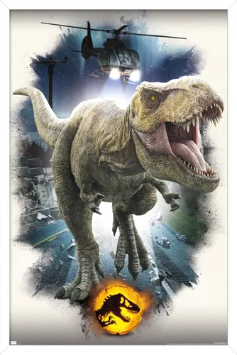 Miniatura 13 de Trends International Jurassic World: Dominion - Póster de pared focal de T. Rex, 22.375 x 34 pulgadas, versión enmarcada de madera de granero