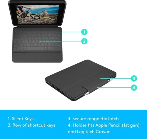 Miniatura 6 de Logitech Rugged Folio - Funda protectora para iPad (7ª, 8ª y 9ª generación) con conector inteligente, soporte, teclado duradero a prueba