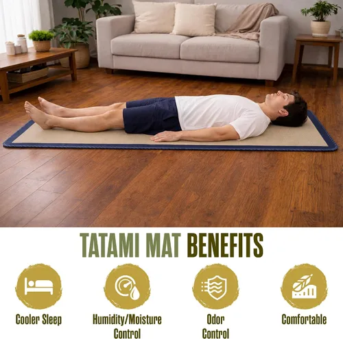 Miniatura 5 de Houseables Tapete Tatami, colchón de tatami, tapete japonés para dormir, tamaño individual, 78 x 39 pulgadas, enrollable, colchón japonés, alfombra