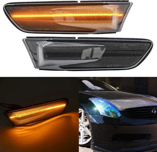 Luces LED de marcador lateral para Infiniti G35 Coupe Skyline V35 2003-2007 lente ahumada ámbar LED delantero Fender intermitentes Conjunto de