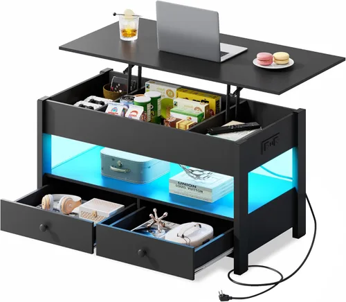 Miniatura 10 de WLIVE Mesa de centro con tapa elevable para sala de estar, mesa de centro pequeña con almacenamiento, estante ajustable y compartimento